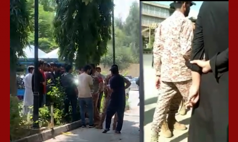 Students baton charged by rangers at a peaceful protest in Dawood University Karachi. 